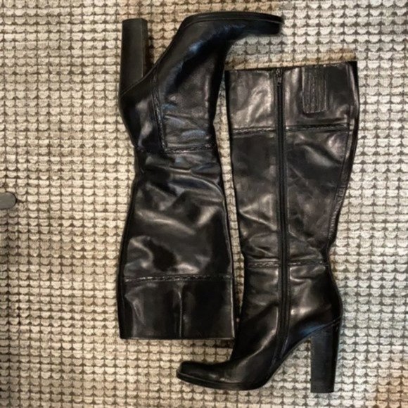 Nine West Black Leather Heeled Knee high Tall Shaft Boots 9 - Picture 9 of 16